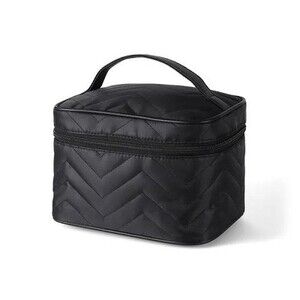 Nollia Ladies Nylon Chevron Quilted Train Case Cosmetic Travel Bag – Black